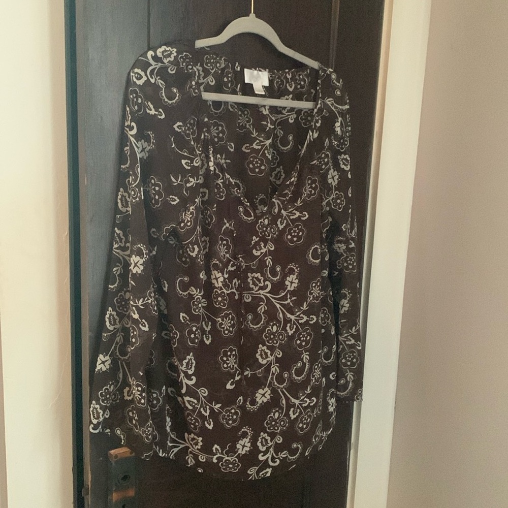 LOFT White and Blue Ruffled Blouse